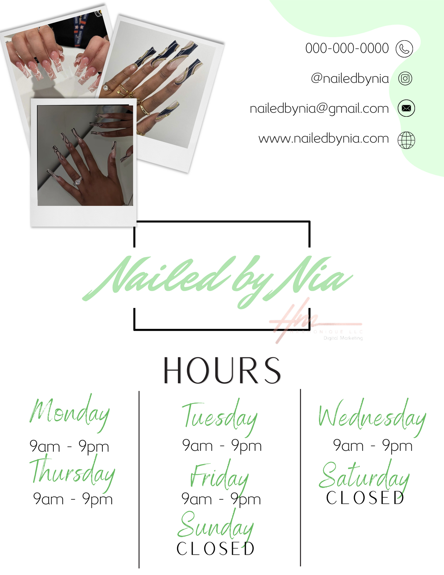 Editable Scheduling Template for Nail Techs | Green Drip Theme | Instant Digital Download