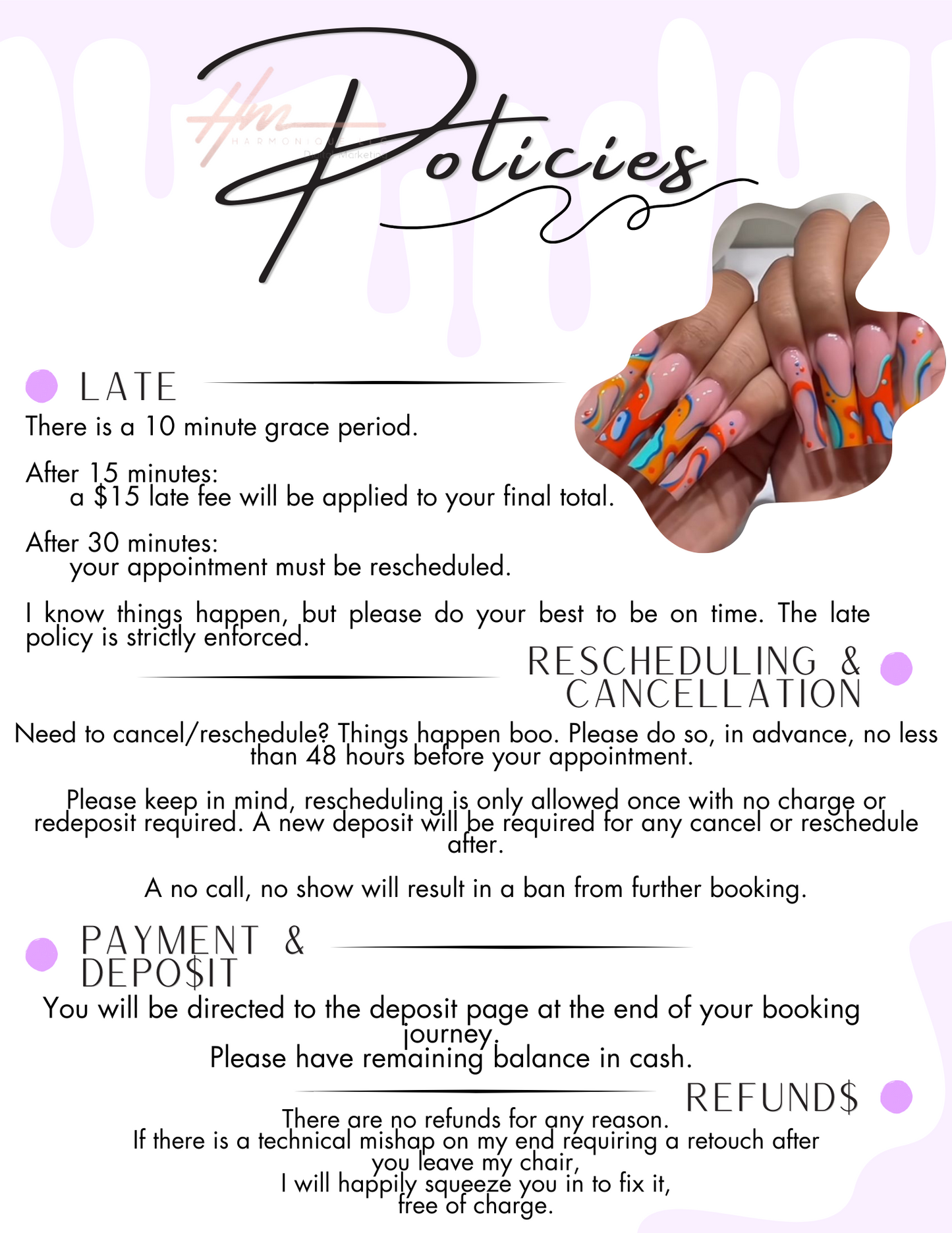 Editable Scheduling Template for Nail Techs | Purple Drip Theme | Instant Digital Download