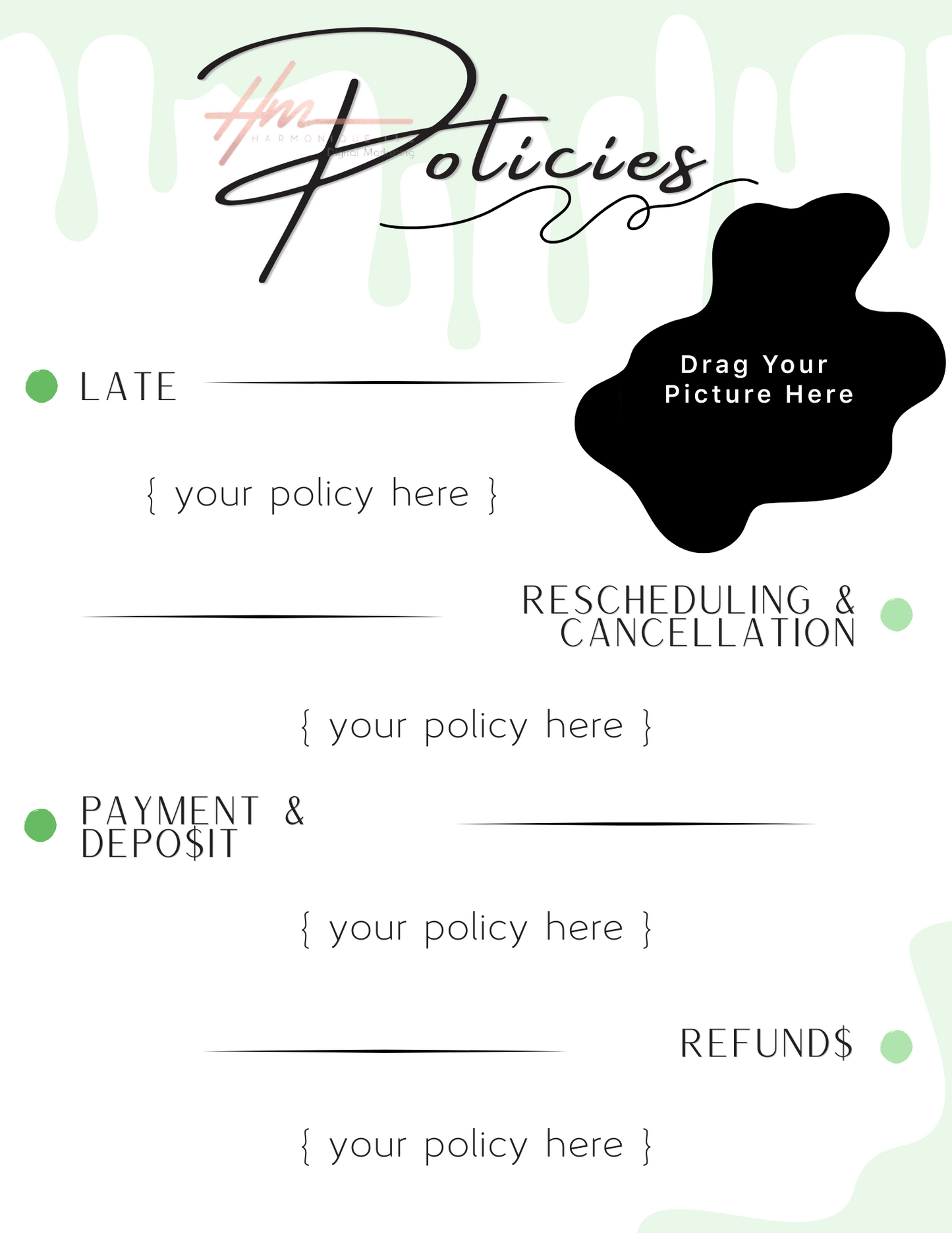 Editable Scheduling Template for Nail Techs | Green Drip Theme | Instant Digital Download