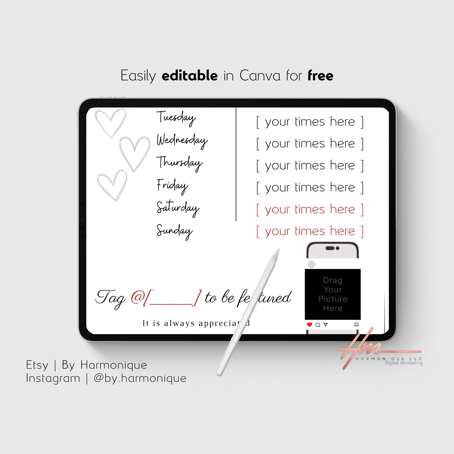 Editable Scheduling Template for Techs | Stylists | MUAs | Instant Digital Download | Green