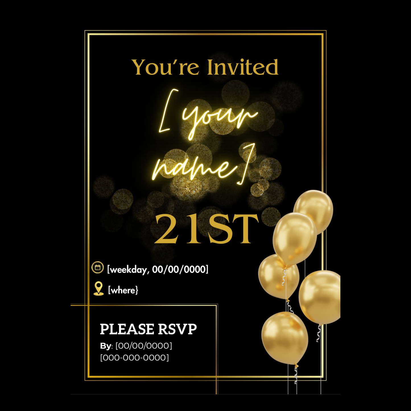 21st Birthday Invitation | Instant Digital Download | Printable