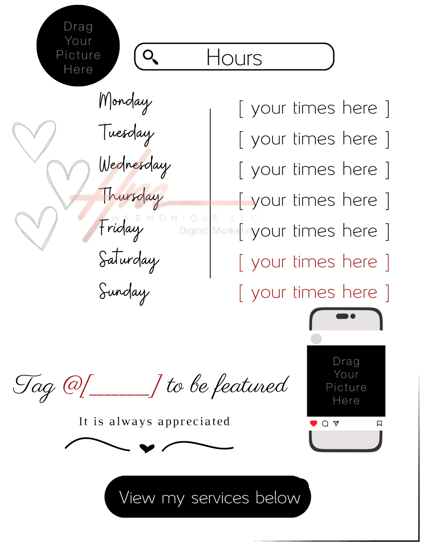 Editable Scheduling Template for Techs | Stylists | MUAs | Instant Digital Download | Black & White