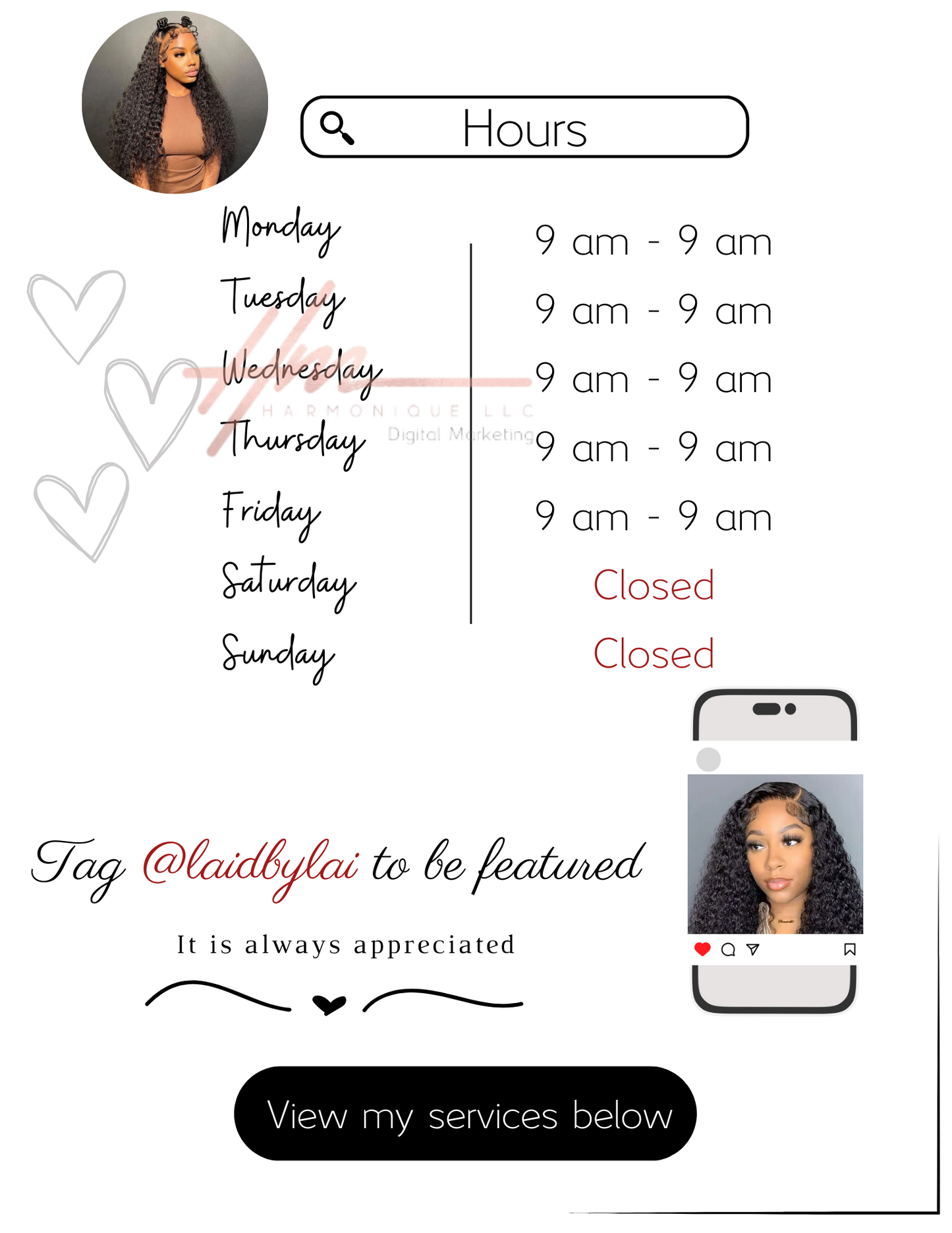 Editable Scheduling Template for Techs | Stylists | MUAs | Instant Digital Download | Black & White