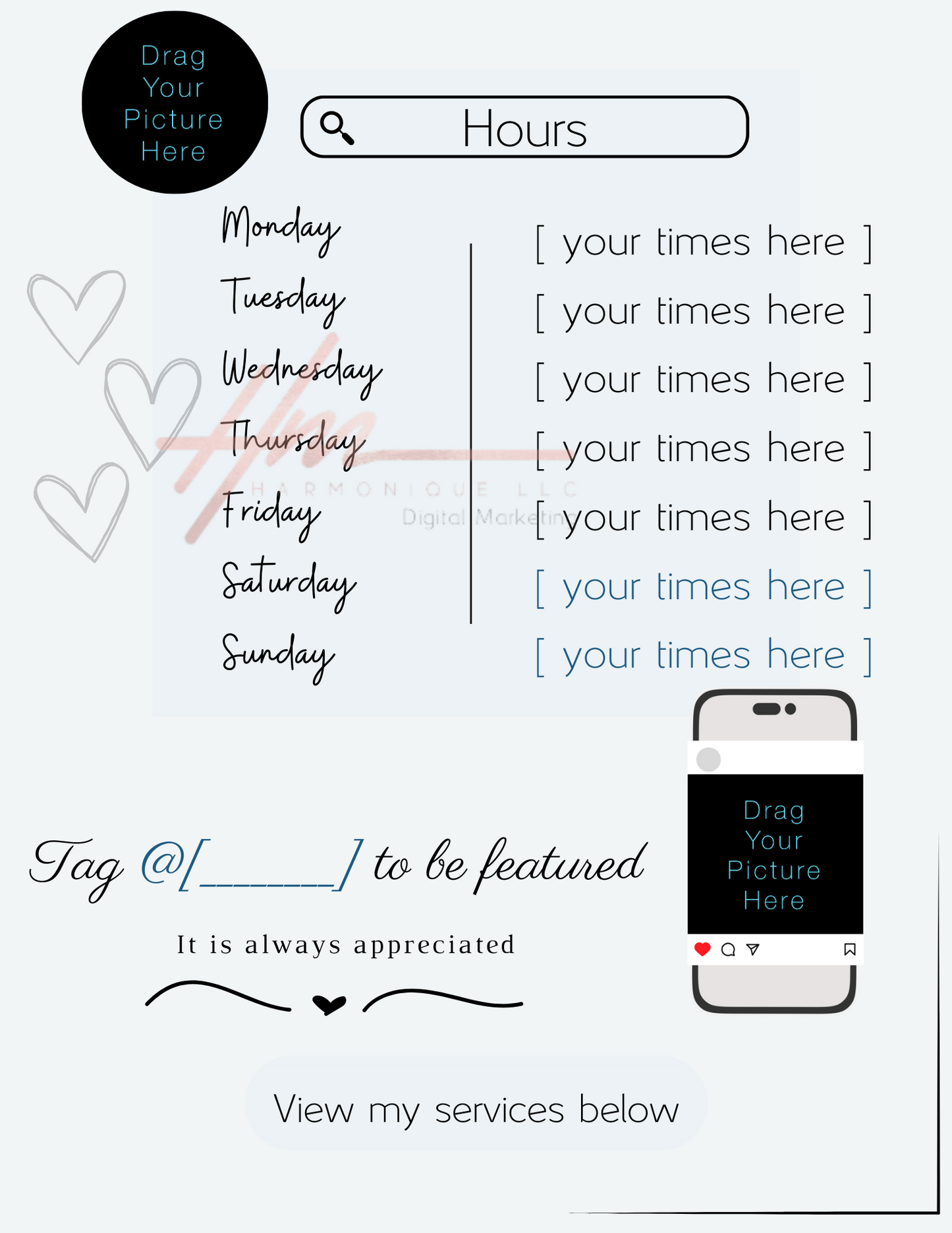 Editable Scheduling Template for Techs | Stylists | MUAs | Instant Digital Download | Blue