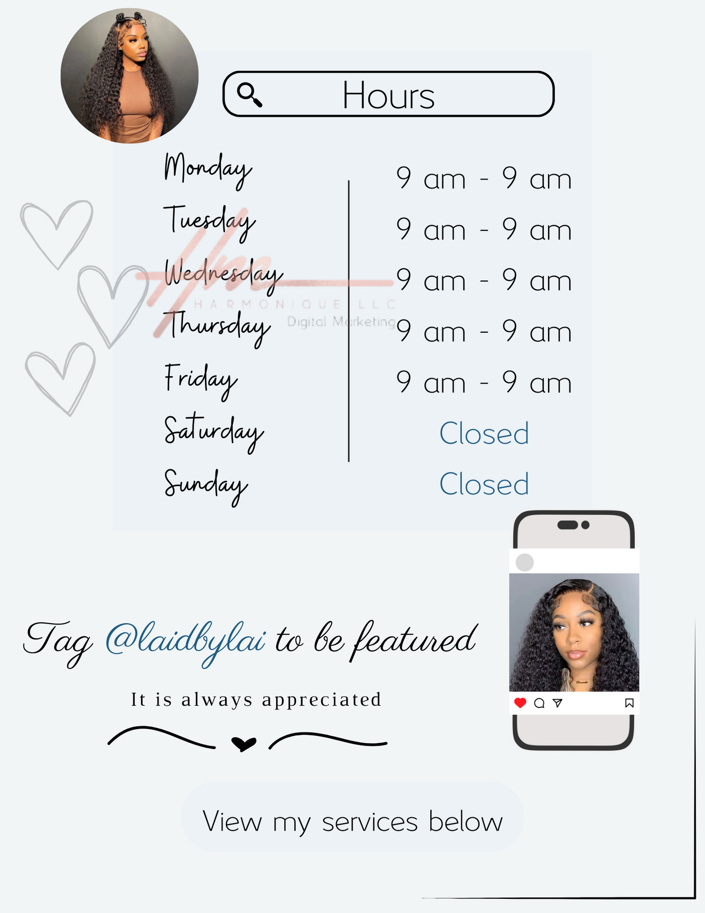 Editable Scheduling Template for Techs | Stylists | MUAs | Instant Digital Download | Blue