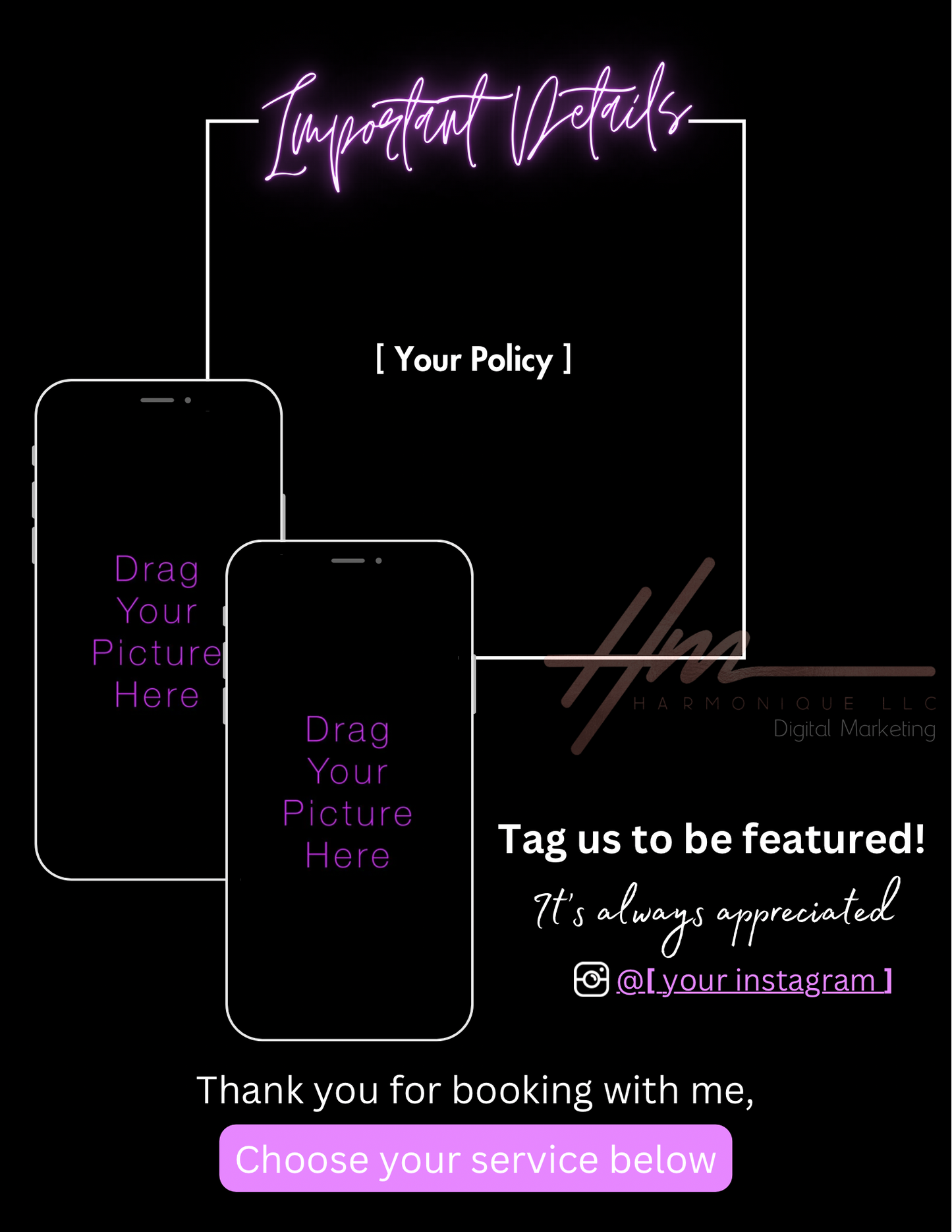 Scheduling Template for Hairstylists | Nail Techs | MUAs | Braiders | Locticians | Women | Neon Purple | Minimalist | Editable | Instant Digital Download