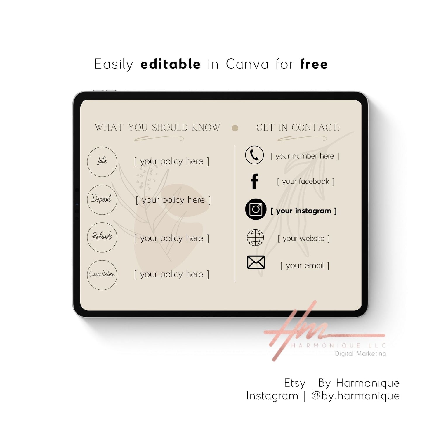 Editable Scheduling Template for Techs | Stylists | MUAs | Salons | Small Business Owners | Digital Instant Download | White