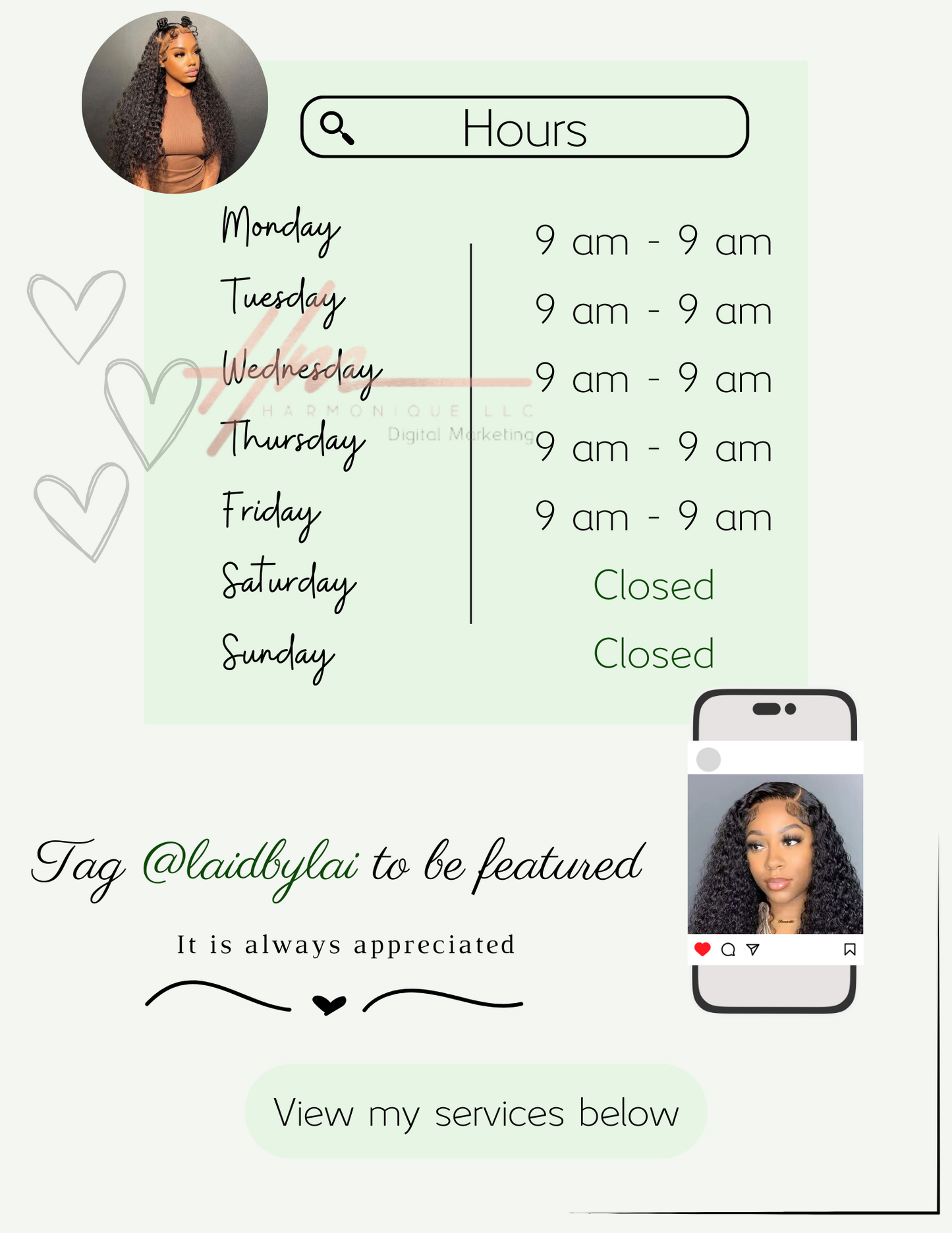 Editable Scheduling Template for Techs | Stylists | MUAs | Instant Digital Download | Green