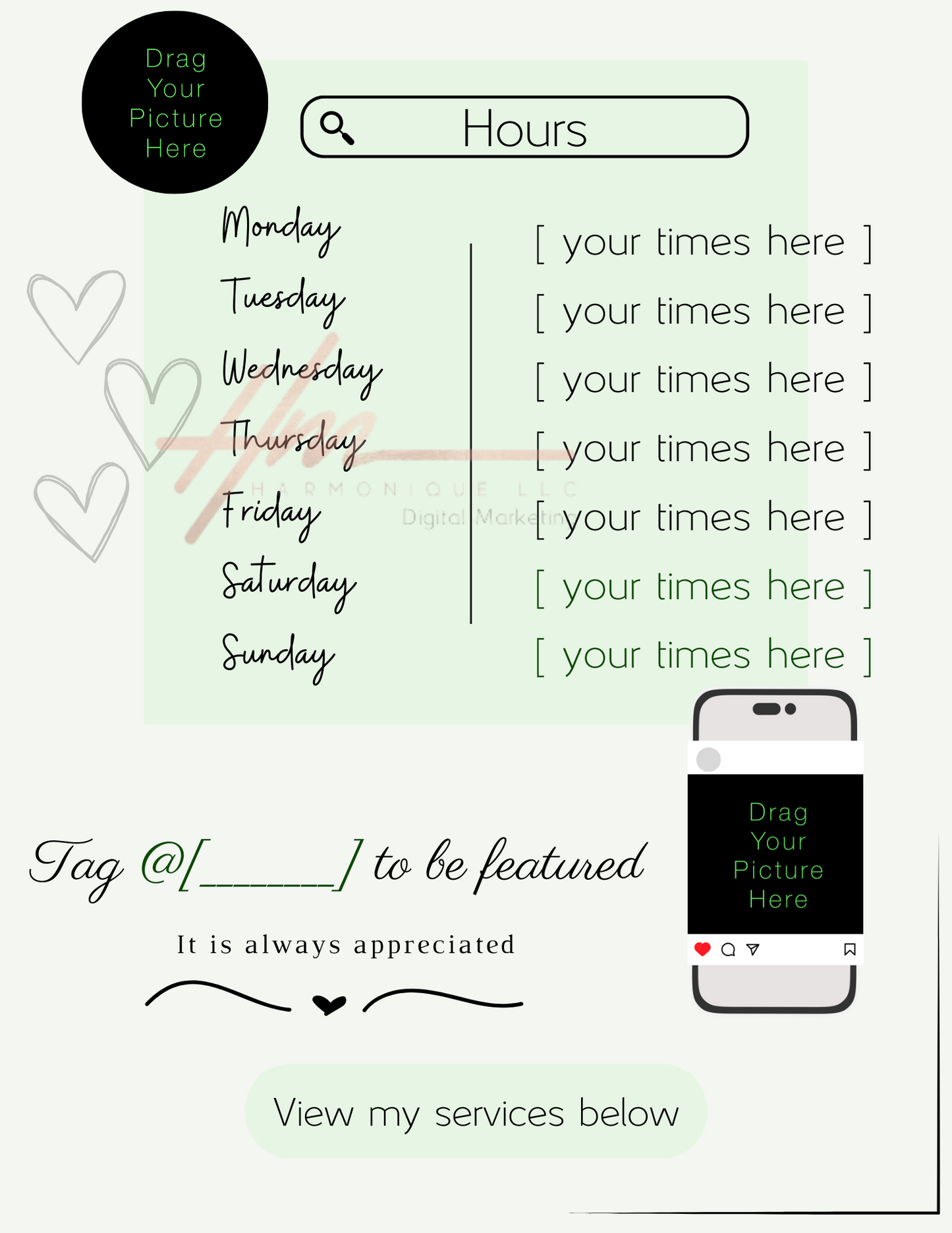 Editable Scheduling Template for Techs | Stylists | MUAs | Instant Digital Download | Green