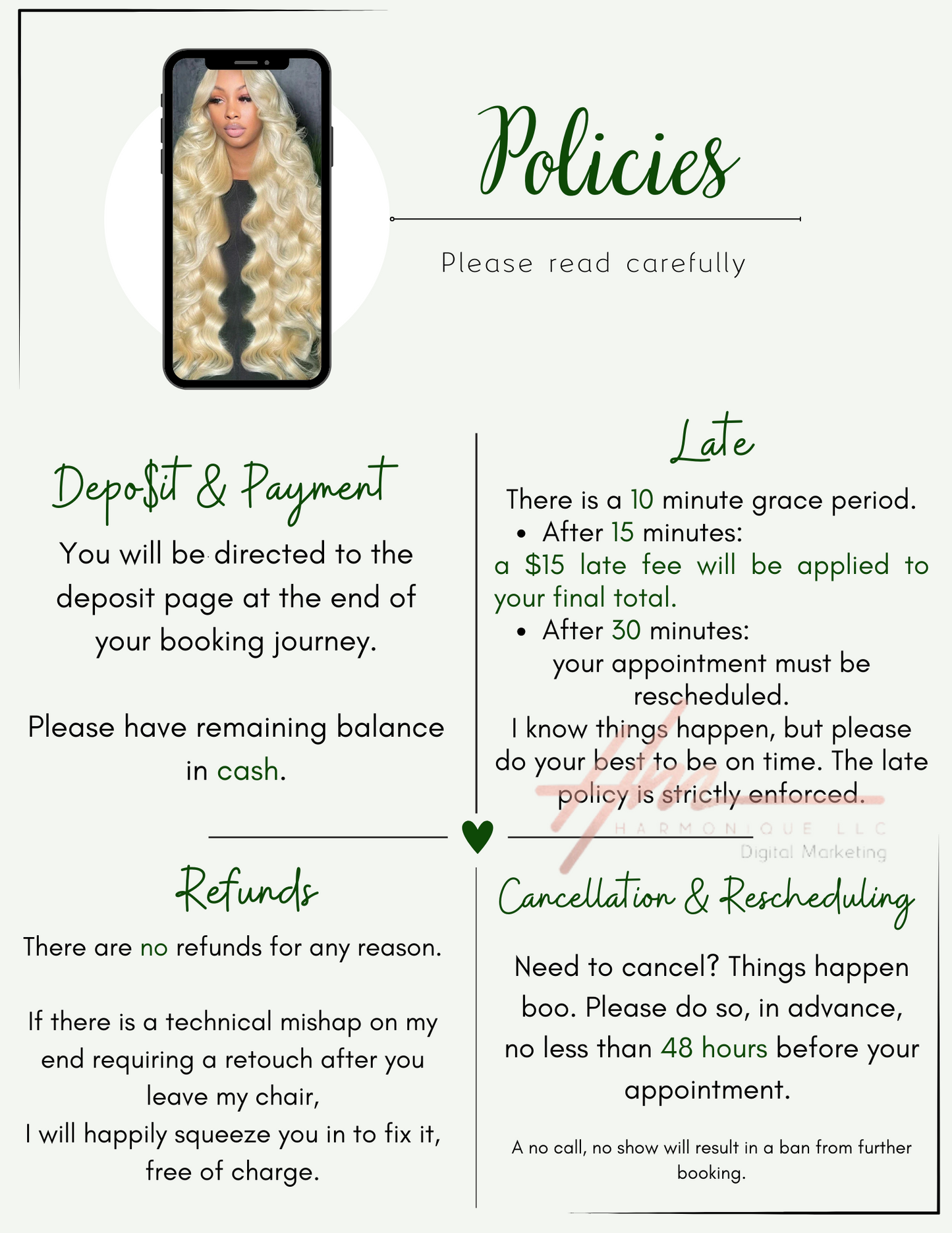 Editable Scheduling Template for Techs | Stylists | MUAs | Instant Digital Download | Green