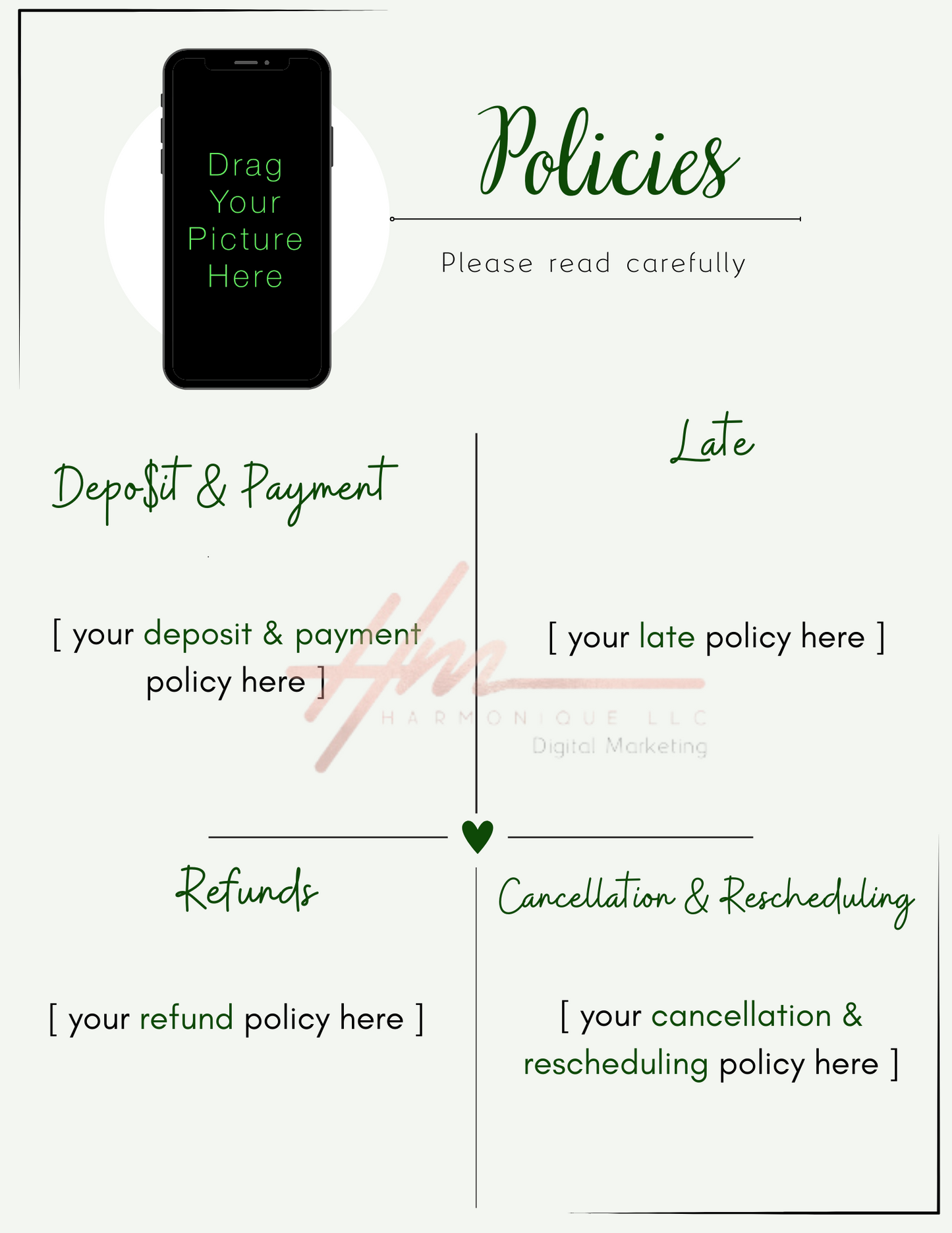 Editable Scheduling Template for Techs | Stylists | MUAs | Instant Digital Download | Green