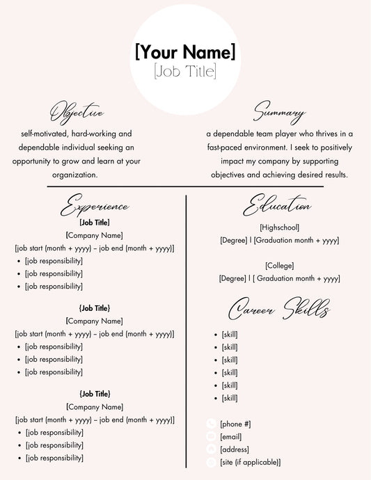 Cutesy, Pink Resume | simple | digital instant download