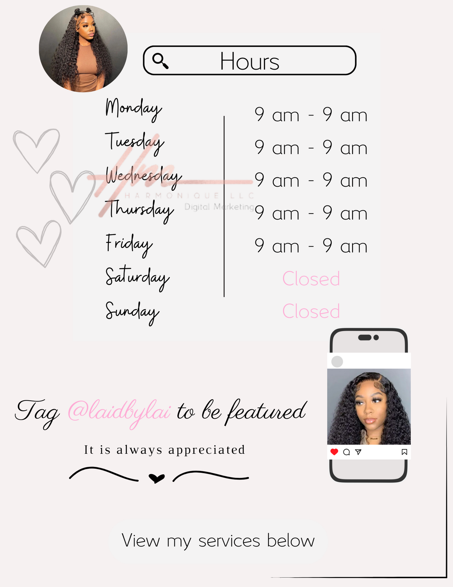 Editable Scheduling Template for Techs | Stylists | MUAs | Instant Digital Download | Pink