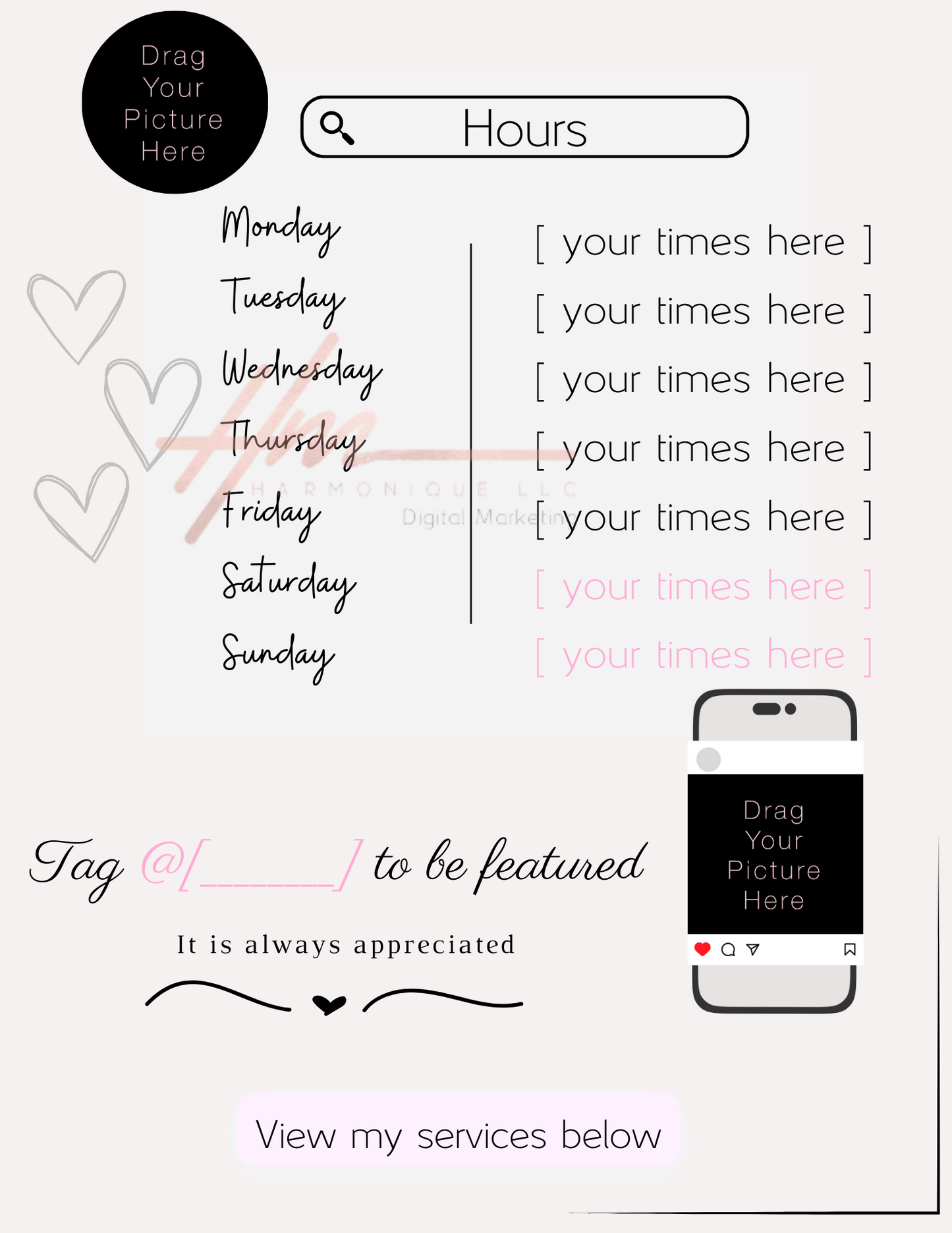 Editable Scheduling Template for Techs | Stylists | MUAs | Instant Digital Download | Pink